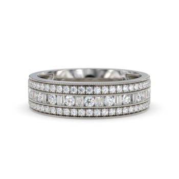 1.00ct Round and Baguette Diamond Multi Row Dress Ring