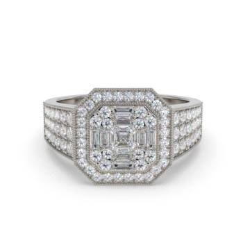1.33ct Modern Round and Baguette Diamond Cluster Ring