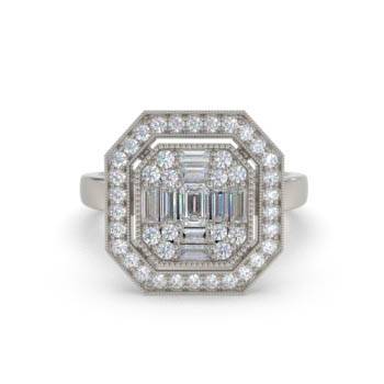 0.90ct Modern Round and Baguette Diamond Cluster Ring