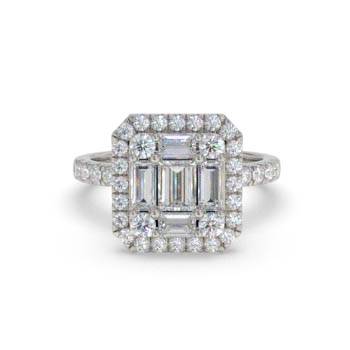 0.85ct Modern Round and Baguette Diamond Cluster Ring