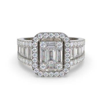 1.25ct Modern Round and Baguette Diamond Cluster Ring