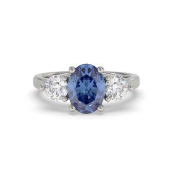 0.70ct Oval Blue Sapphire and Diamond Trilogy Ring