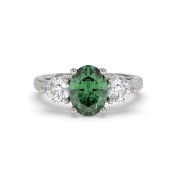 0.60ct Oval Green Emerald and Diamond Trilogy Ring
