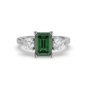 0.70ct Green Emerald and Diamond Trilogy Ring