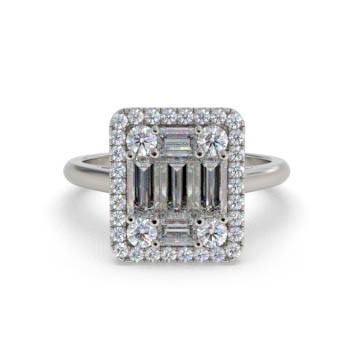 1.00ct Round and Baguette Diamond Cluster Ring