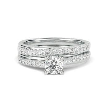 Round Diamond Shoulder Set Ring With Matching Band