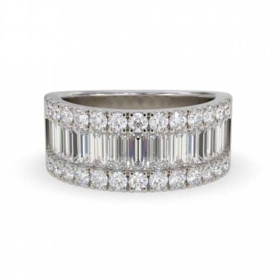 4.00ct Round and Baguette Diamond Mulit Row Dress Ring